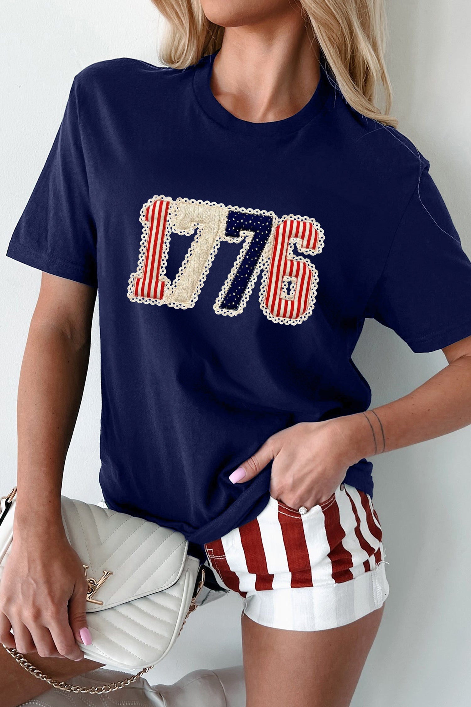Blue 1776 Faux Patchwork T Shirt