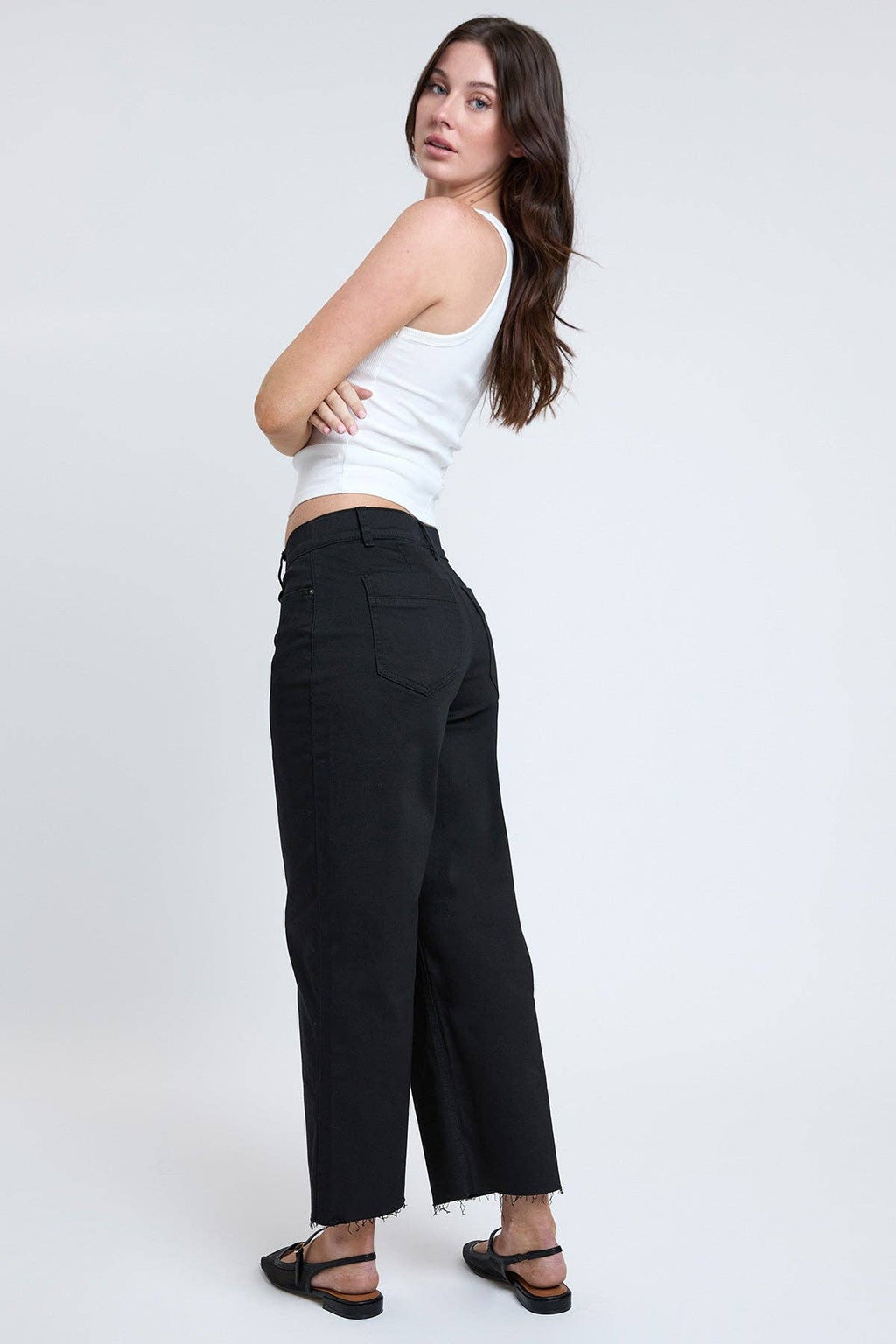 Cropped High-Rise Wide Leg Trouser Pants