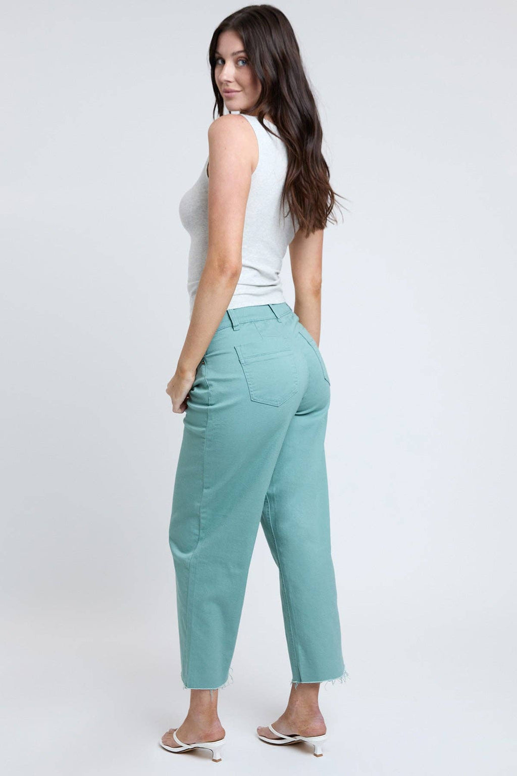 Cropped High-Rise Wide Leg Trouser Pants