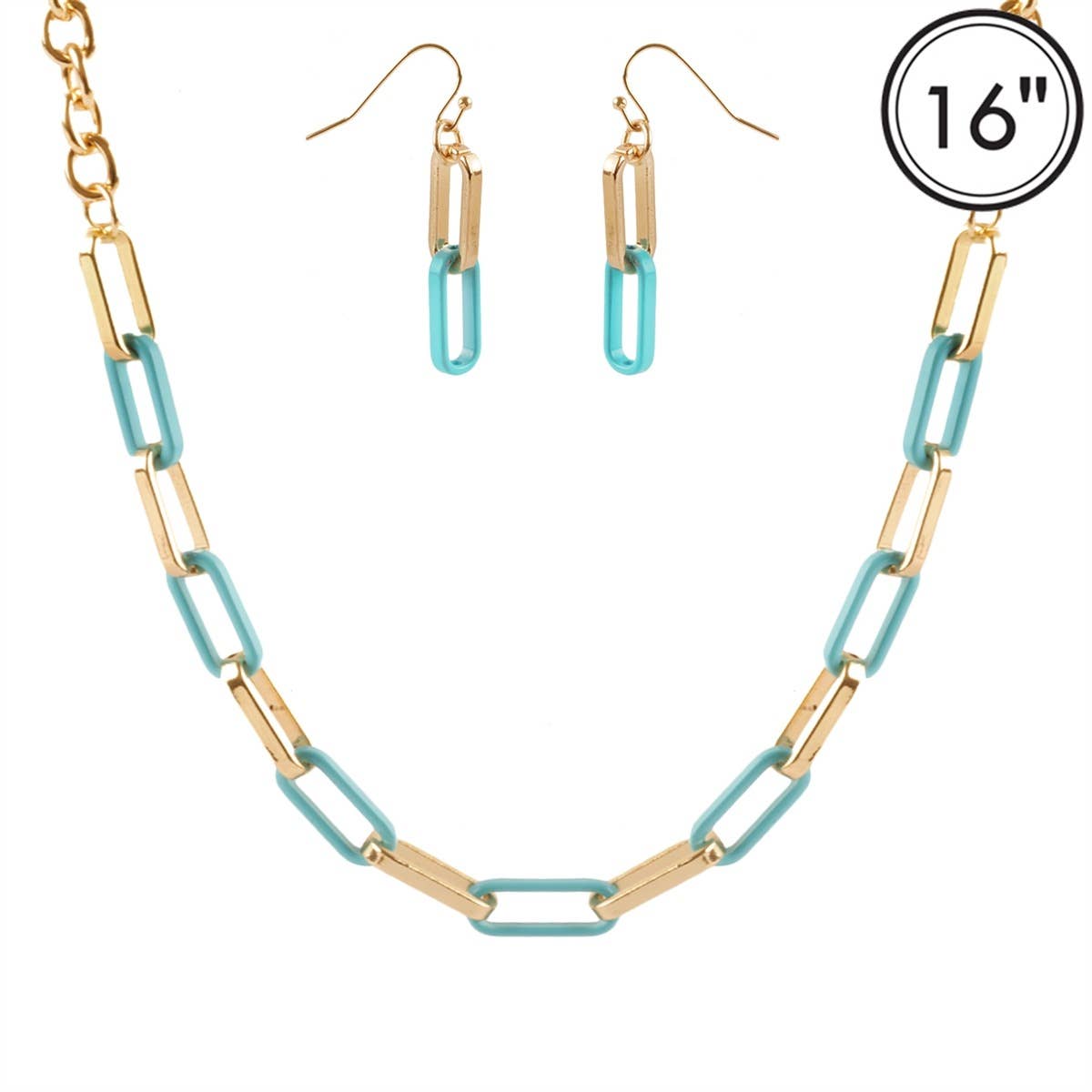 Gold and Teal Color Coated Chain 16"-18" Necklace