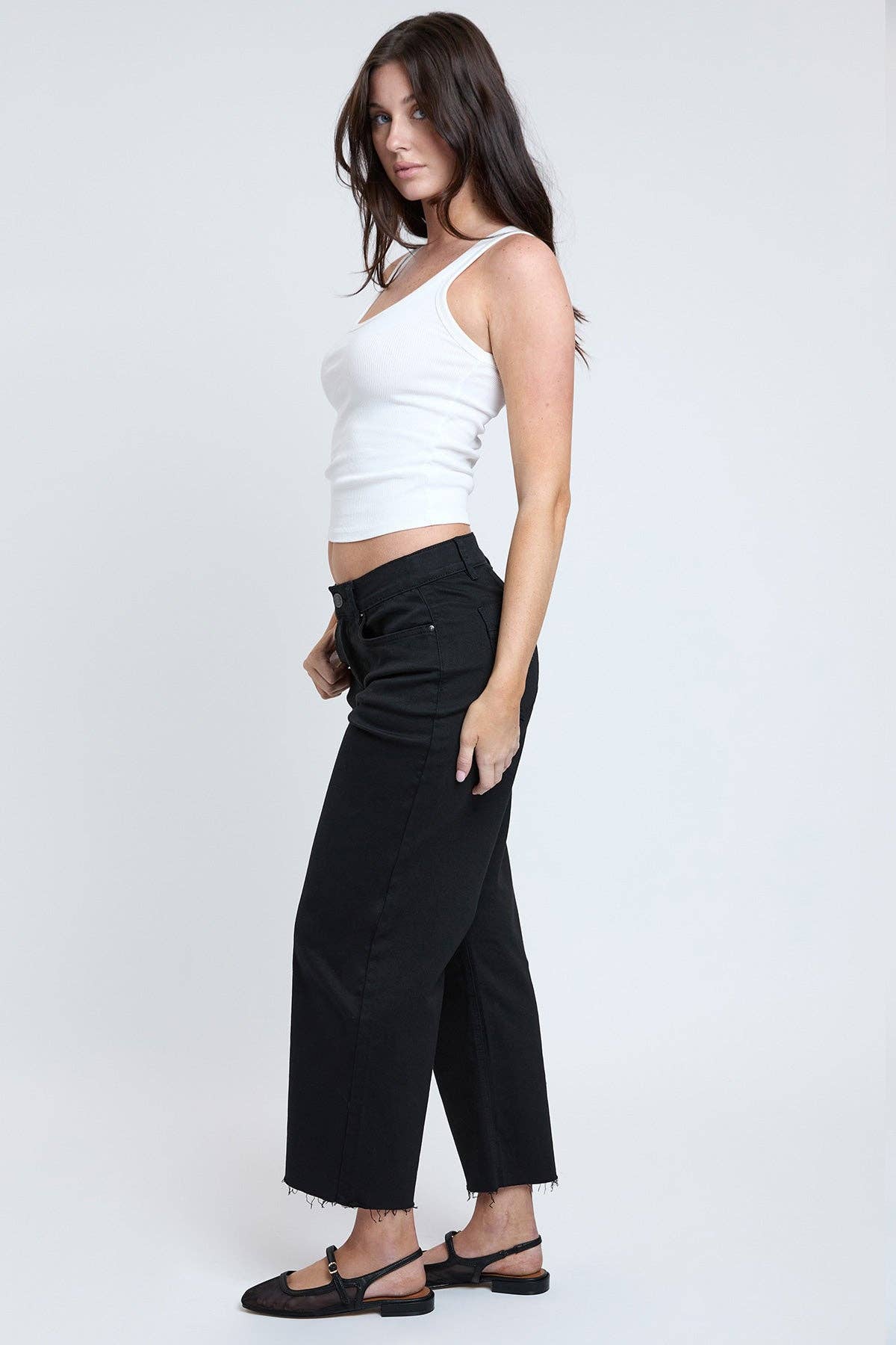 Cropped High-Rise Wide Leg Trouser Pants