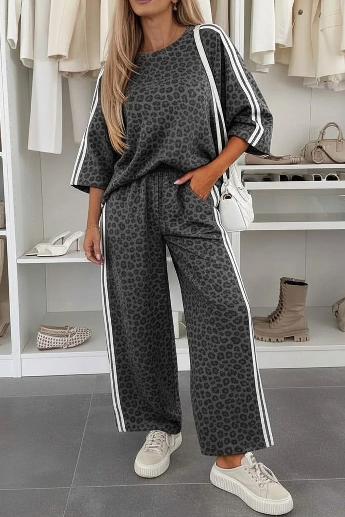 Gray Leo Print 2 pcs Pant Set