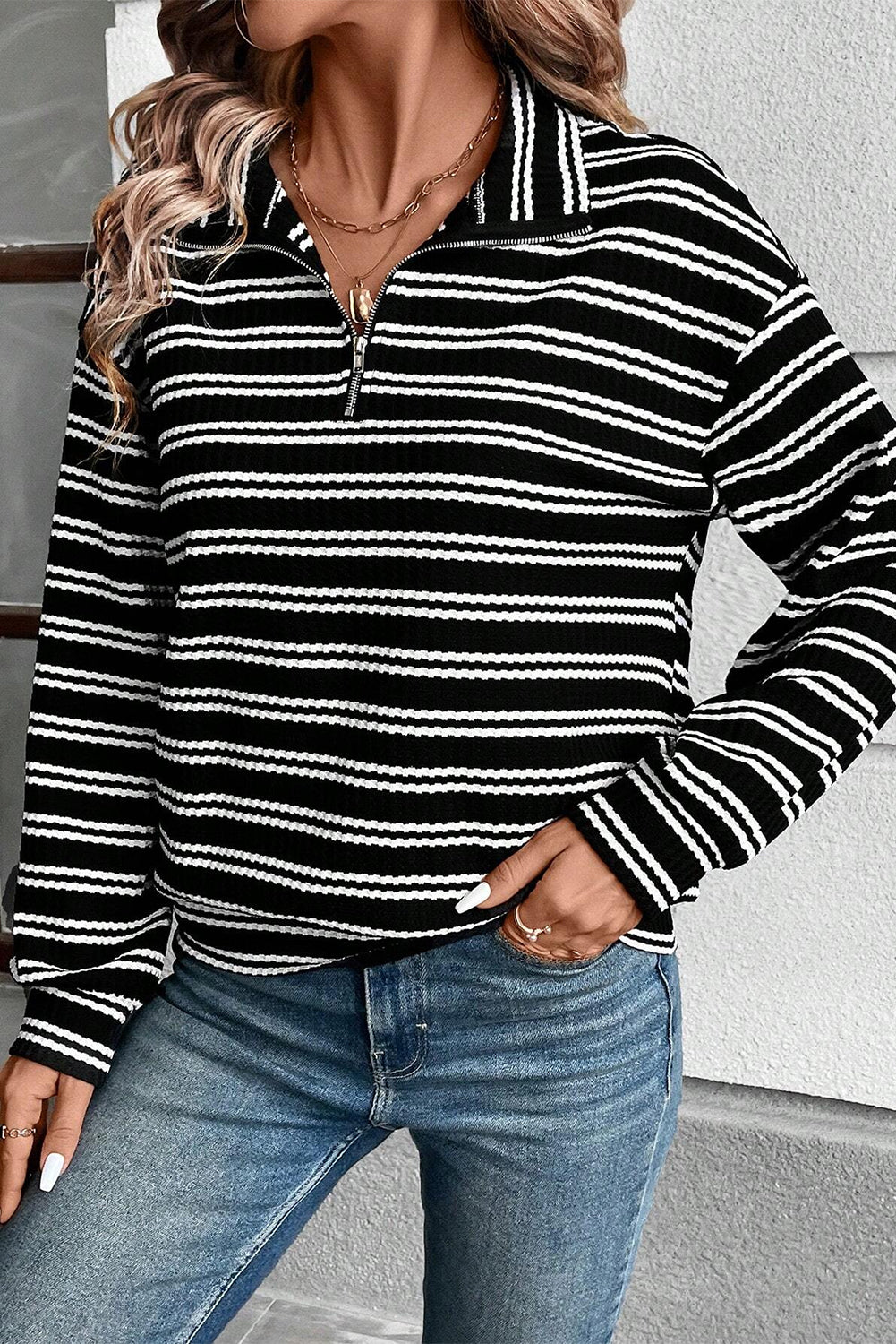 Black Stripe 1/4 zip Top
