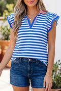 Blue Stripe Top with Pink Accents