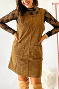 Beige Corduroy Sleeveless Dress