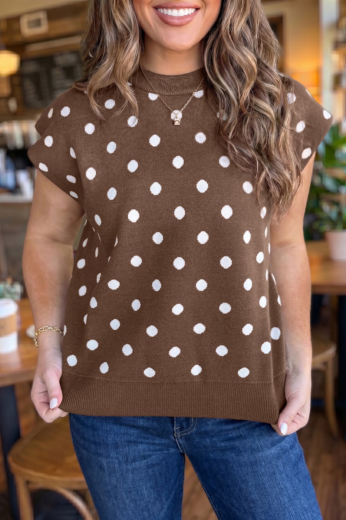 Brown with White Polka Dot Top/Vest