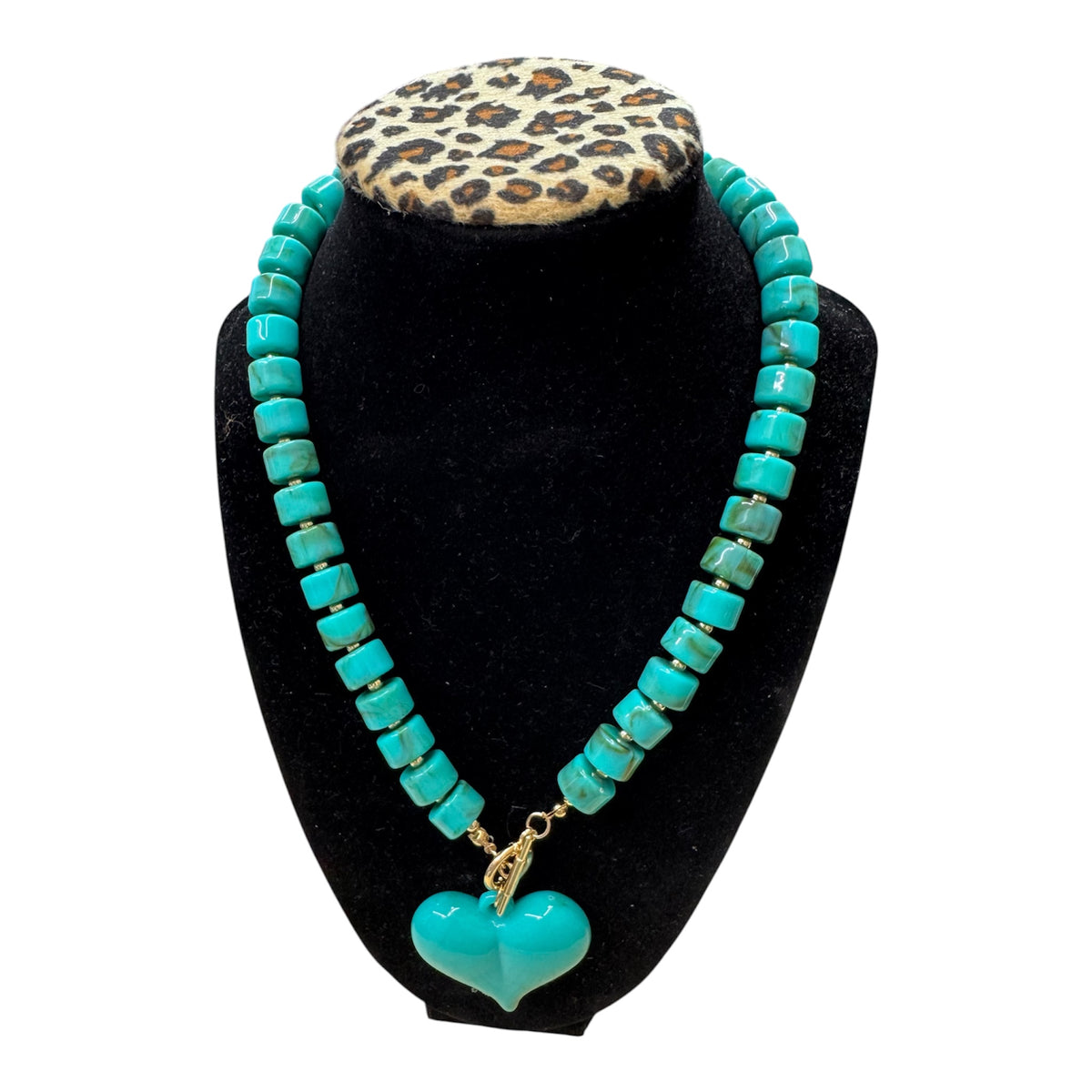 Turquoise Beaded Necklace with Heart Pendant
