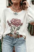 White Floral Lightweight Sweater