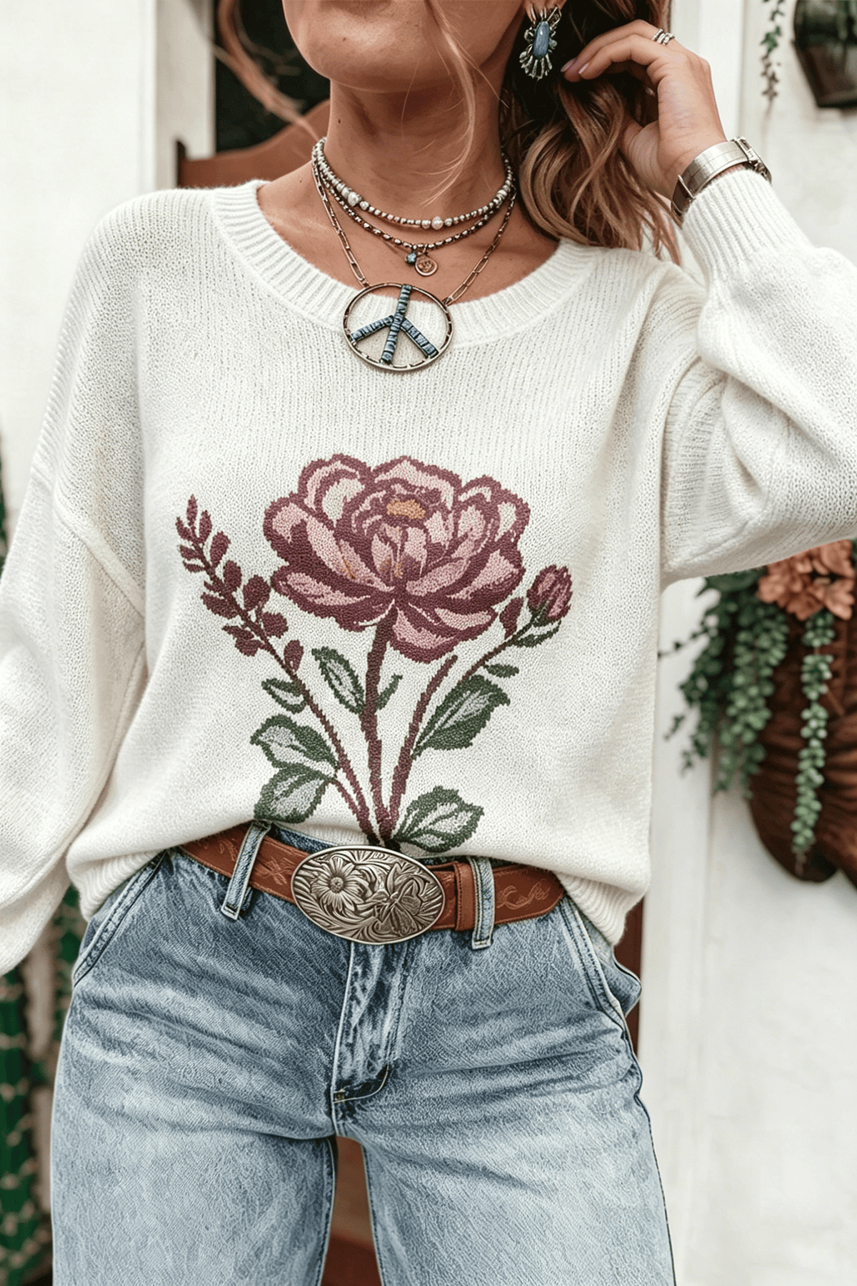 White Floral Lightweight Sweater