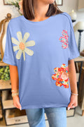 Blue Floral Patch Top