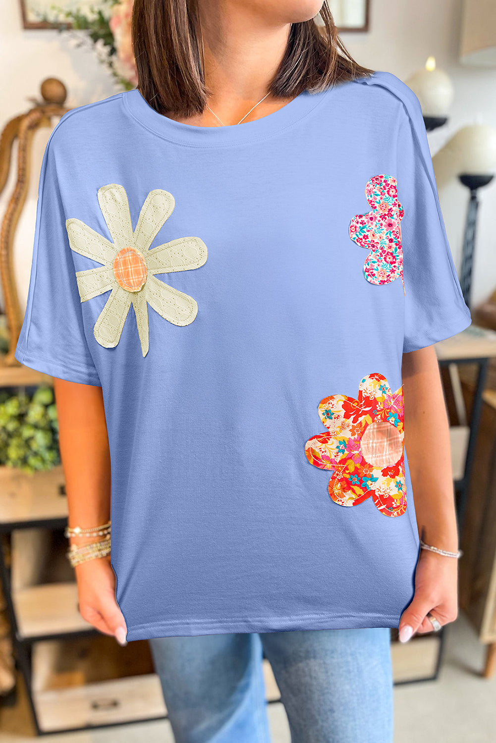 Blue Floral Patch Top