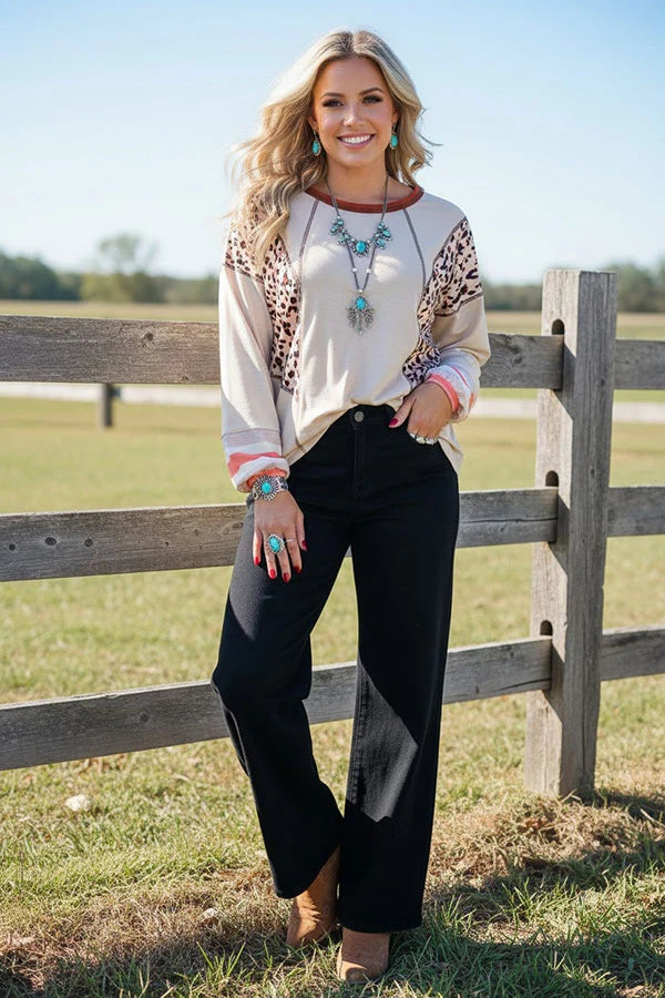 Western leopard & beige LS Top