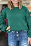 Green Ribbed Ruffle LS Top
