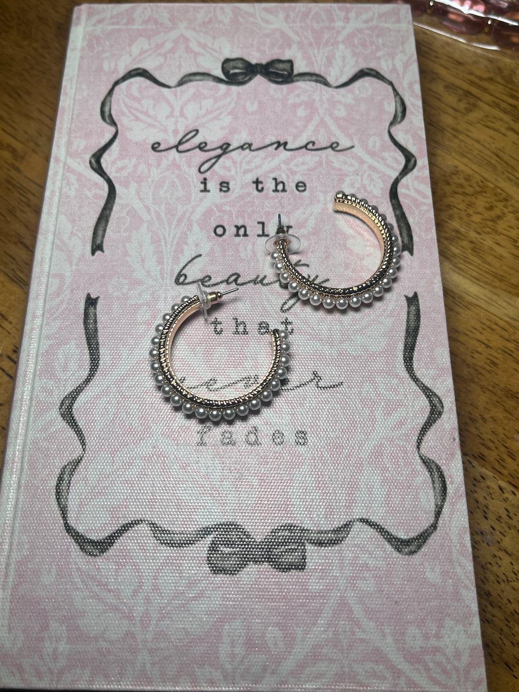 Gold Textured 1" Hoop with Pearl Accents