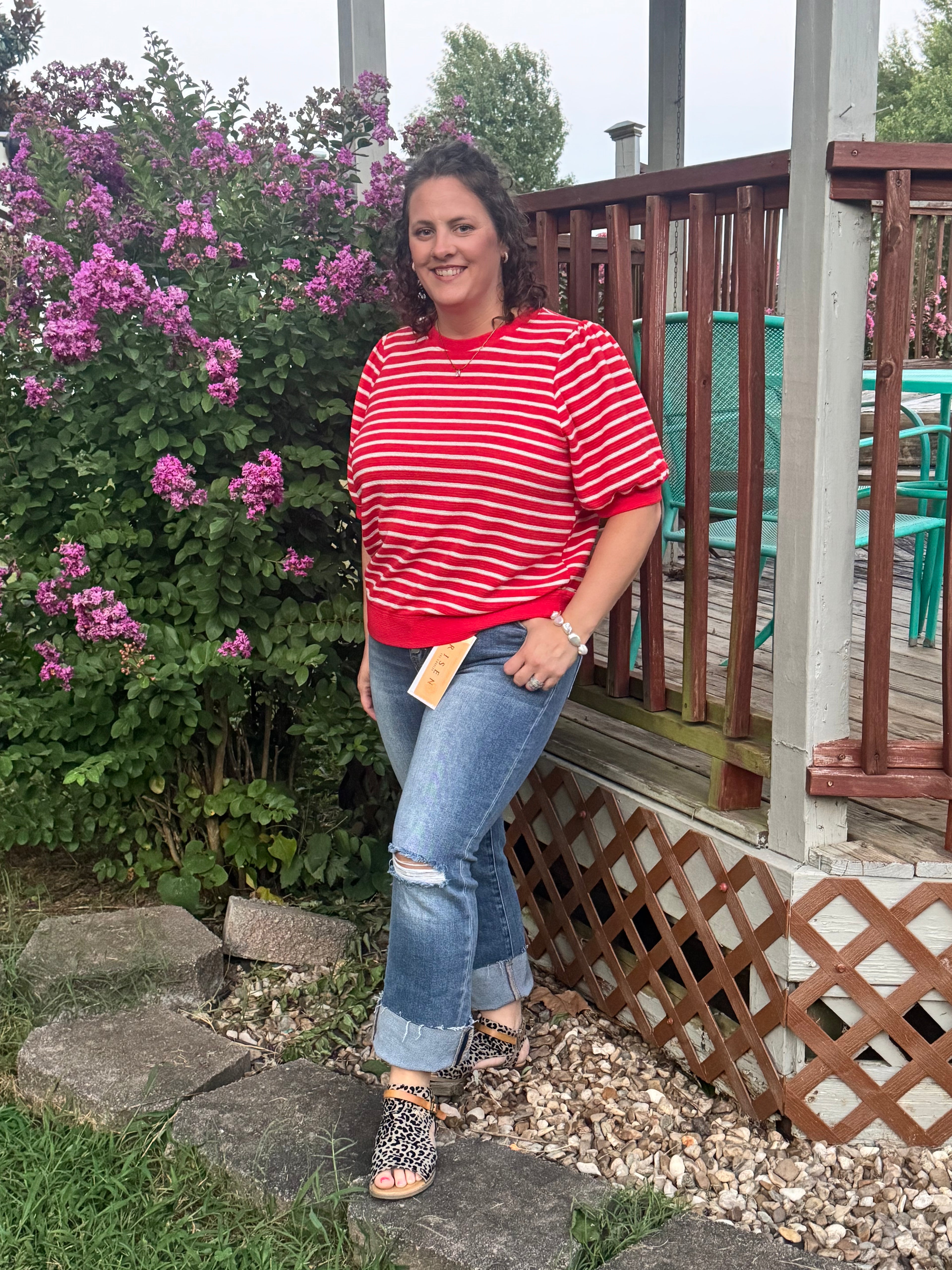 Dreamy Cloud Striped Red Knit Top