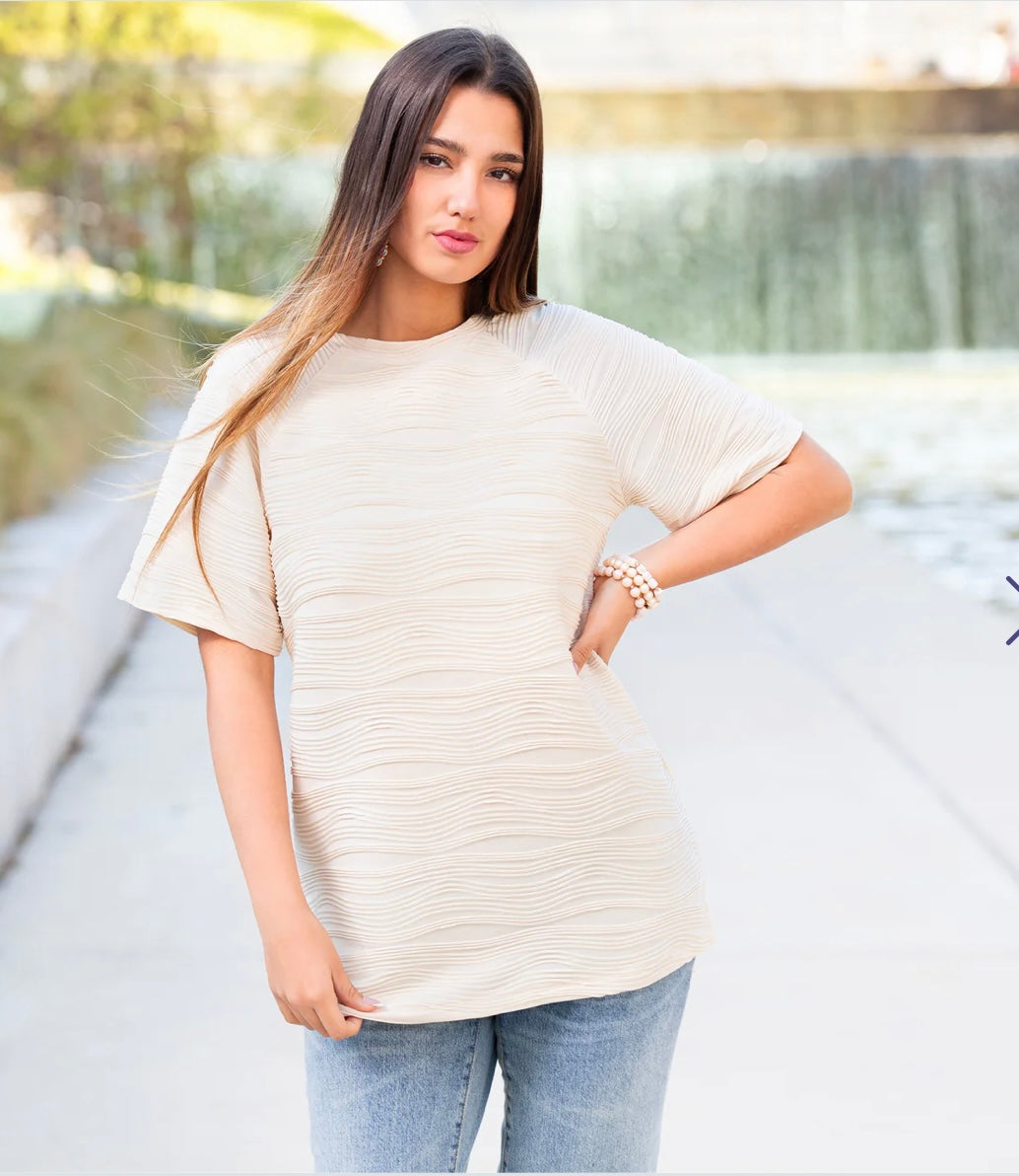 Textured Half Sleeve Top with slits