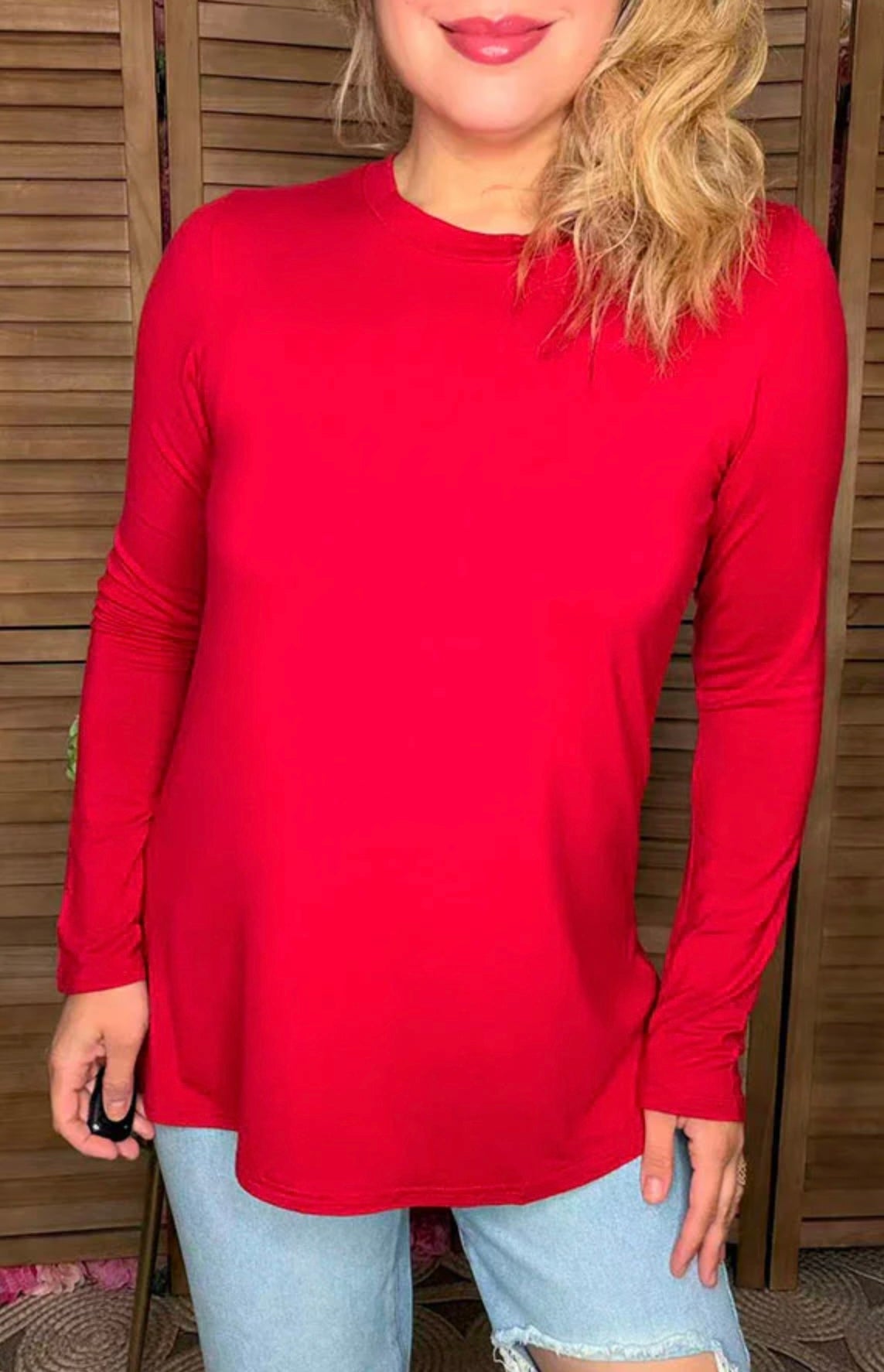 Red Solid LS Top