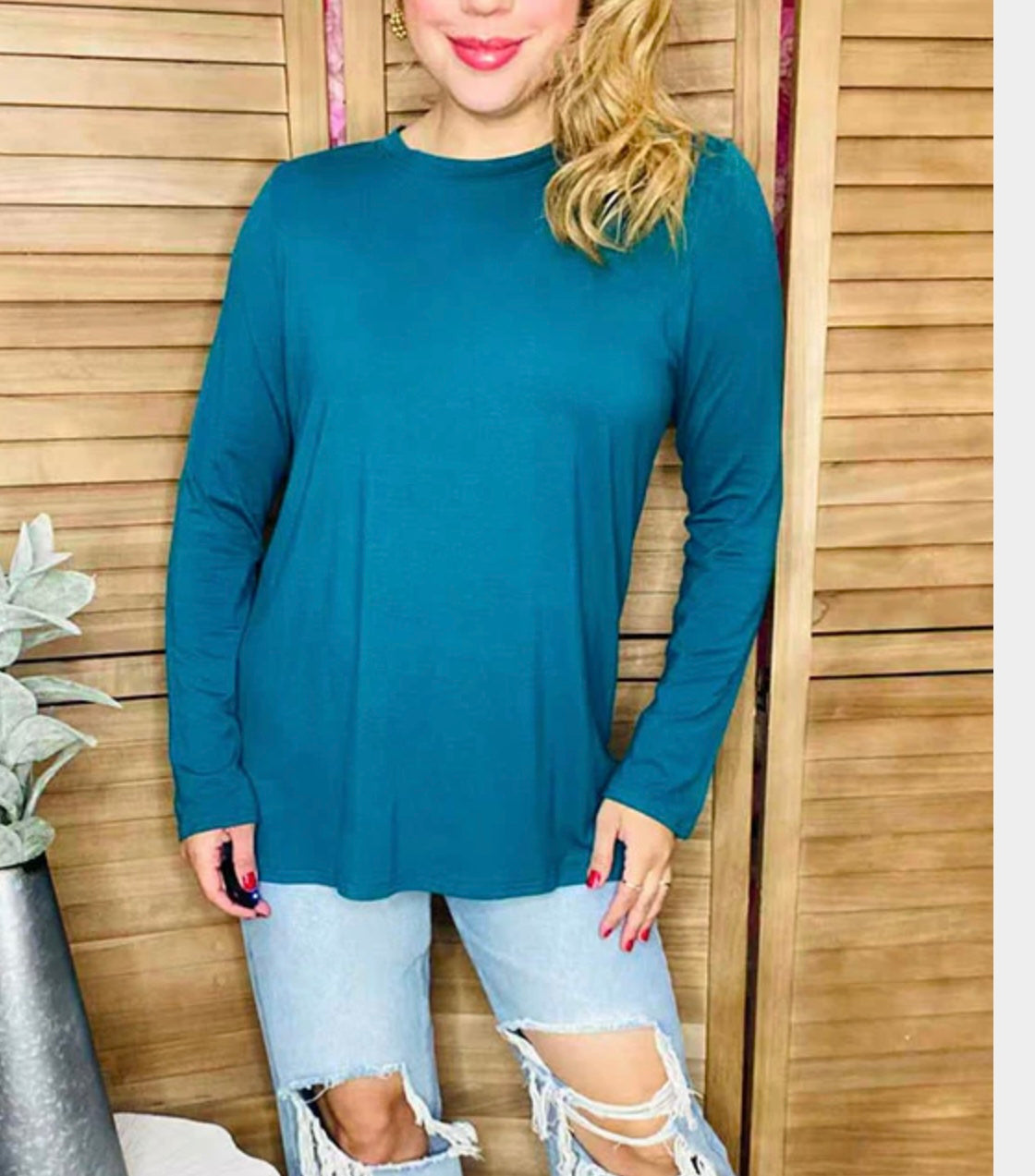 Solid Teal LS Top