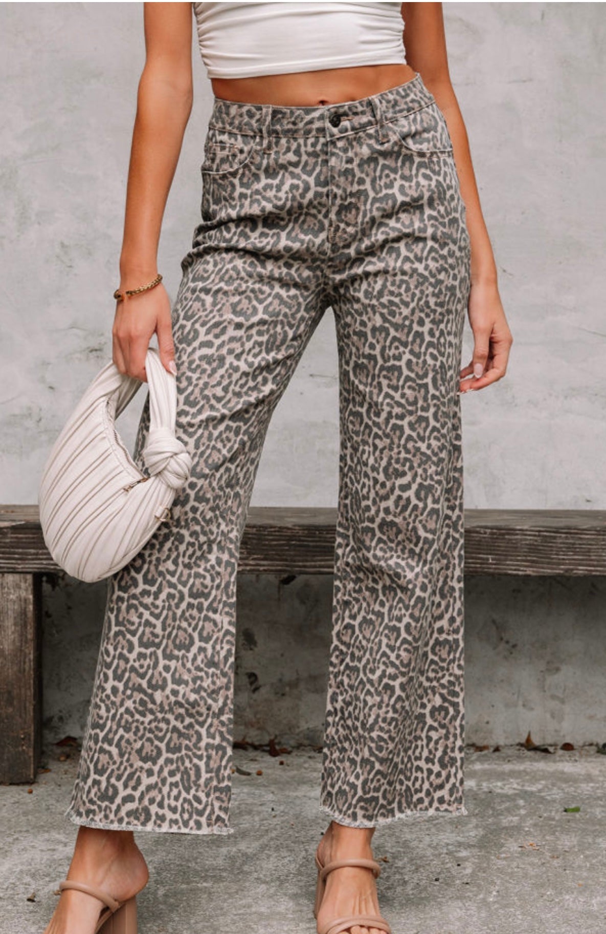 Brown Animal Print Wide Leg Jeans