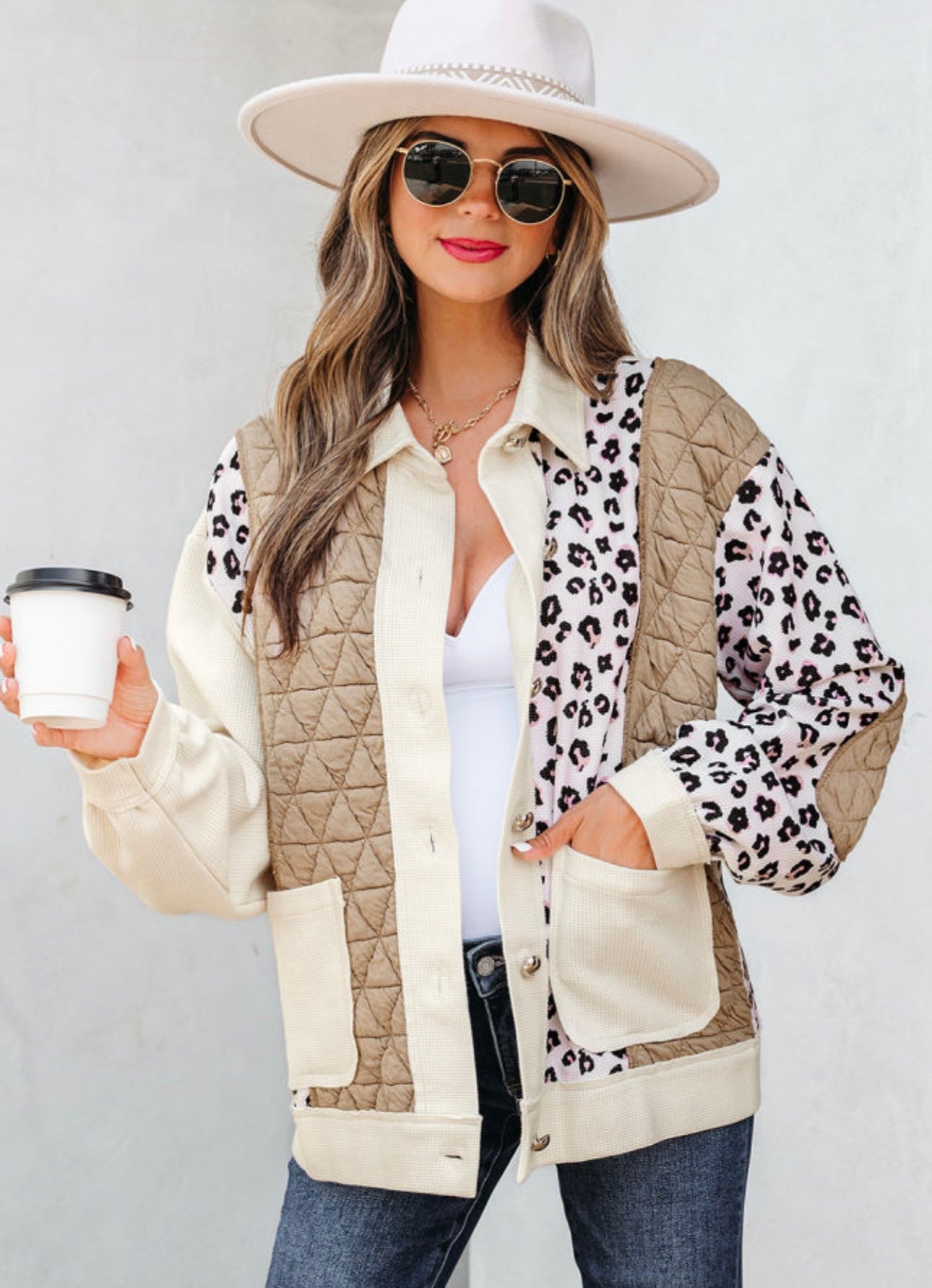 Khaki Leopard Waffle Jacket