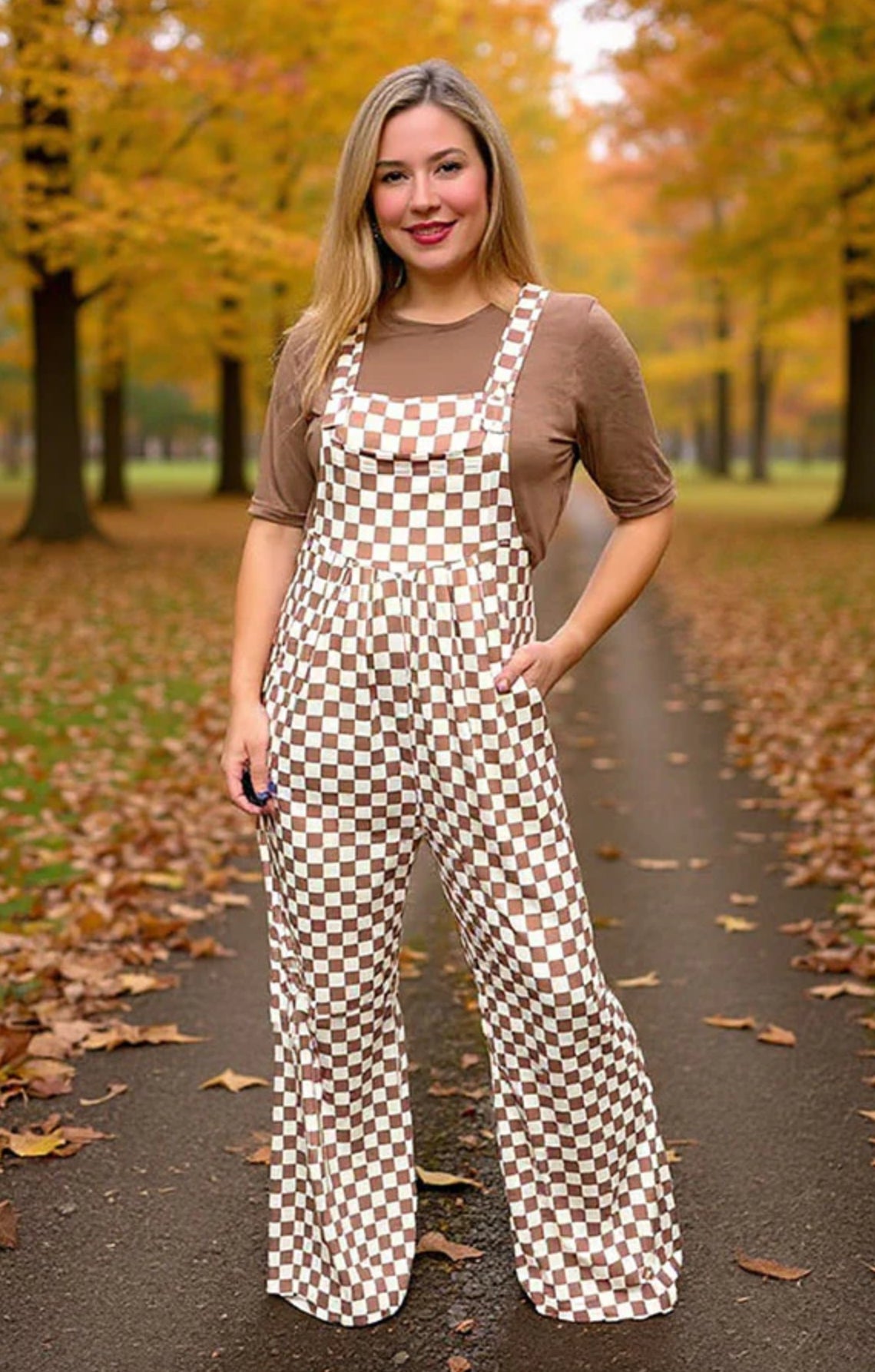 Brown & White Checkered Romper