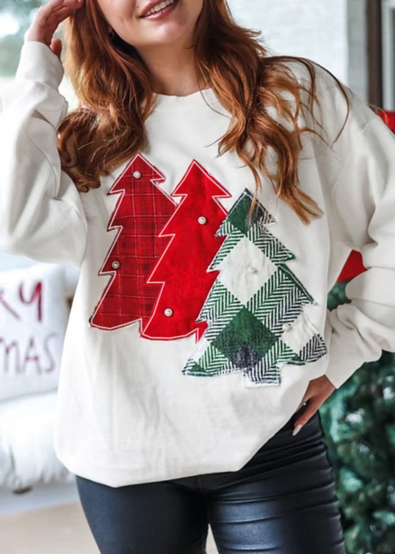 White Pearl Plaid Christmas Sweatshirt