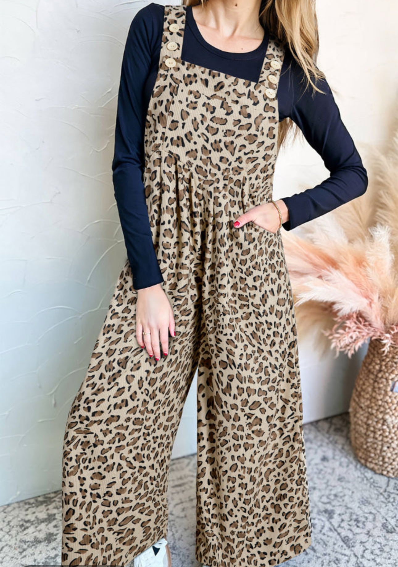 Brown Leopard Wide Leg Bib Jumpsuit