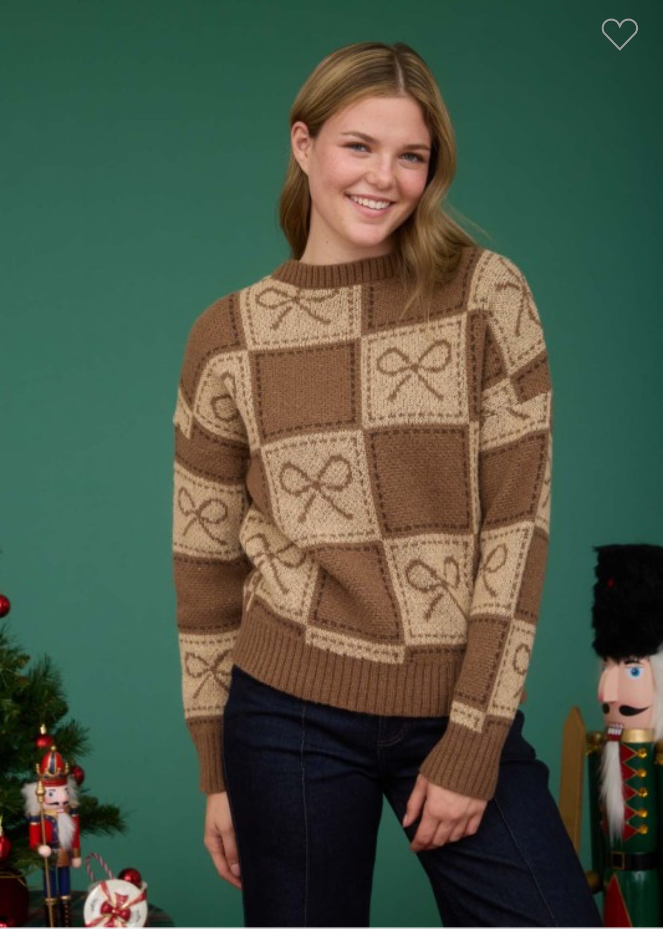 Checkered Bow Jacquard Sweater