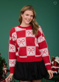 Checkered Bow Jacquard Sweater