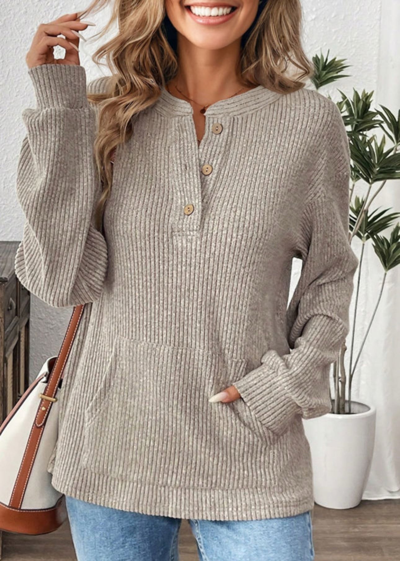 Taupe Ribbed Texture Top