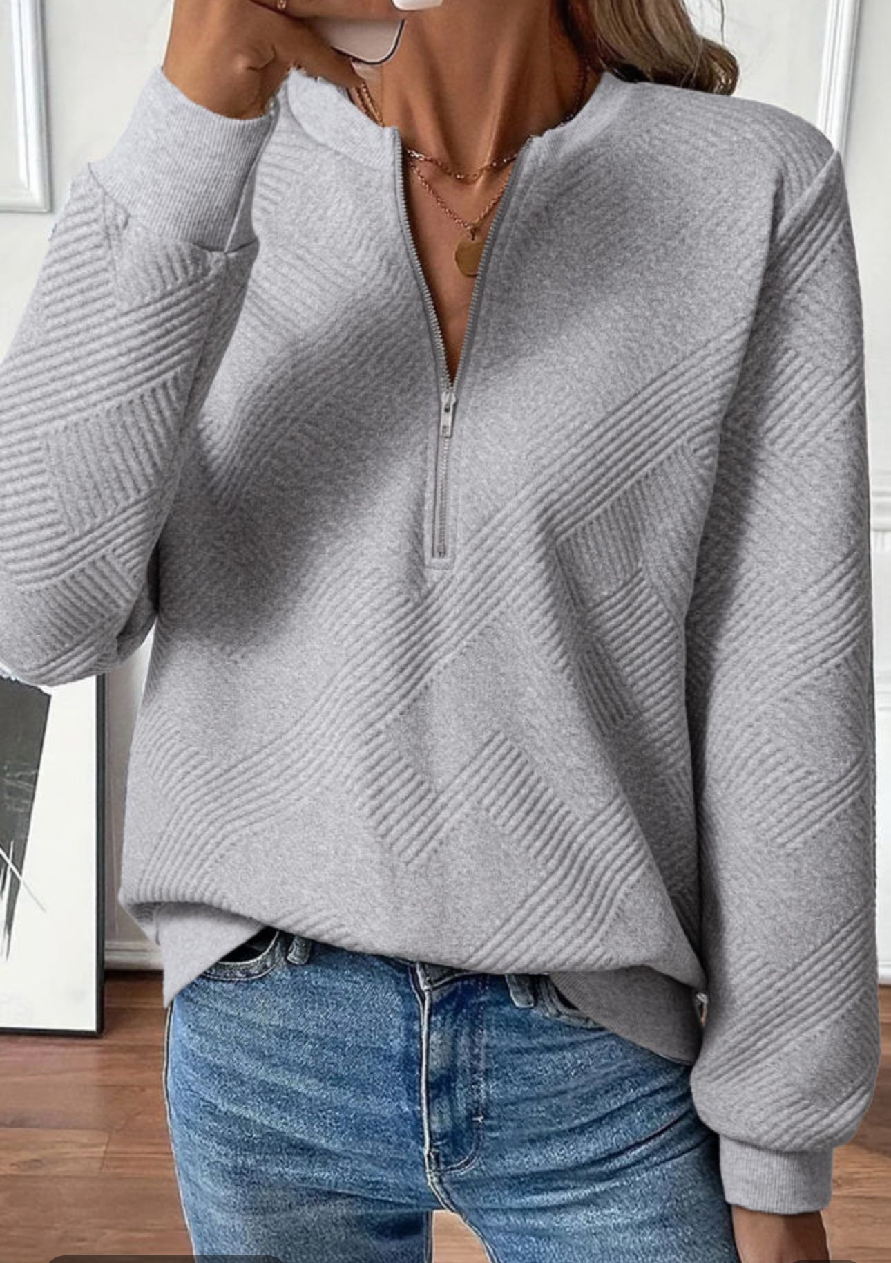 Grey Textured LS Sweatshirt