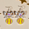 Rhinestone Bow & Softball Earrings