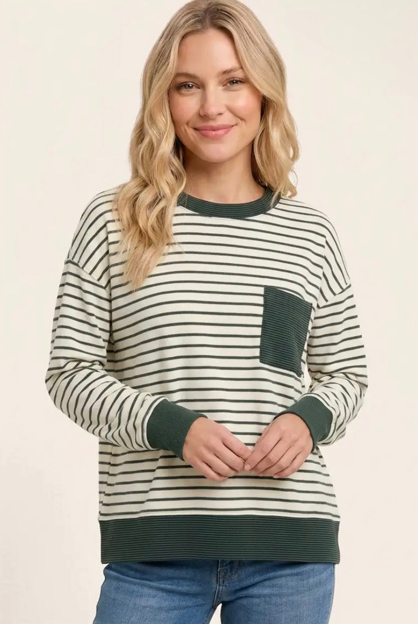 Ivory and Olive Brushed Sweatshirt