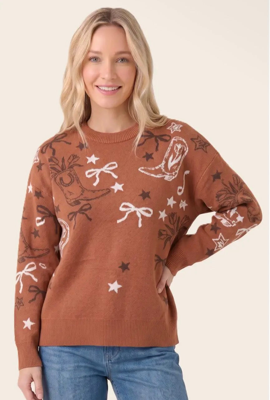 Rust Western Print Sweater