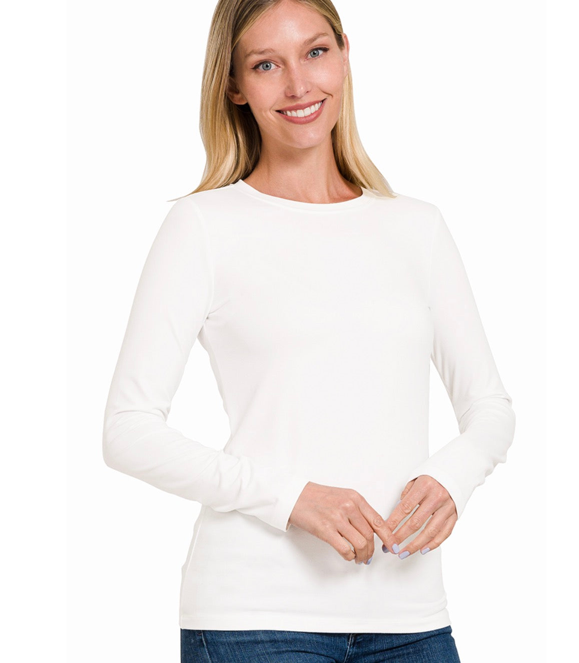 White Microfiber Long Sleeve Top