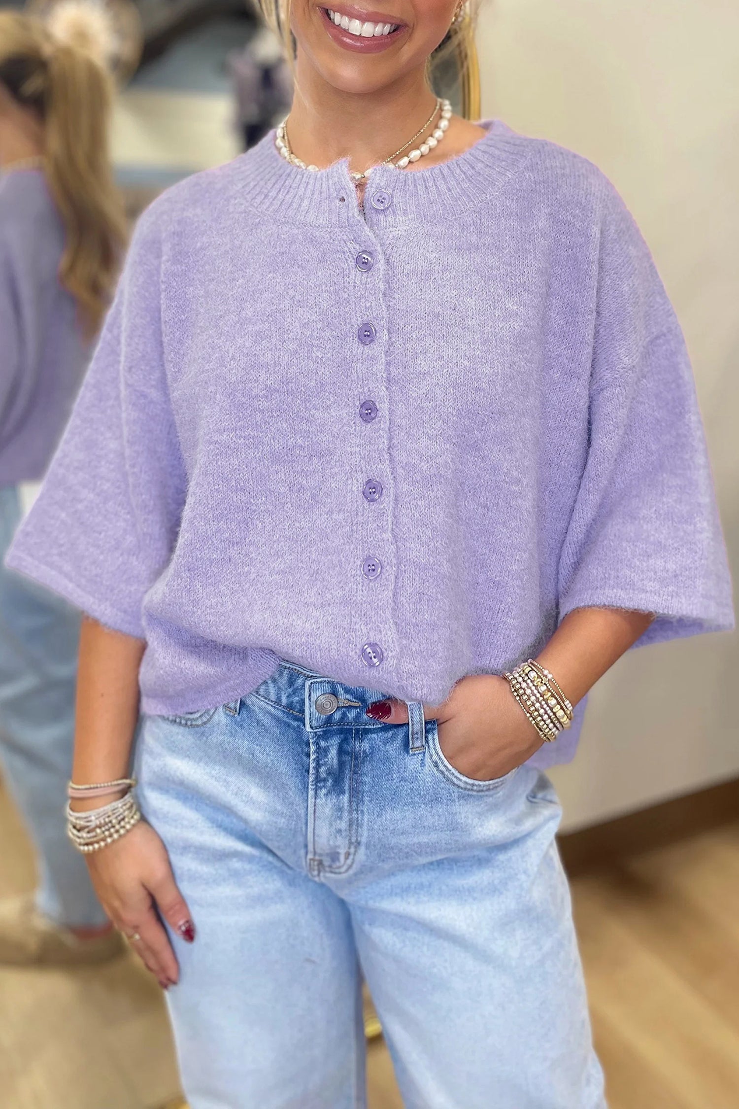 Lavender 3/4 Sleeve Sweater Top