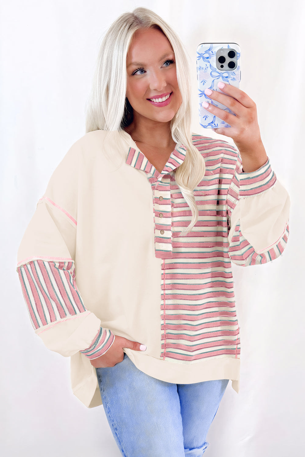 Pink Stripe Color Block Oversized Top