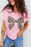 Pink Top with Animal Print Bow Tee