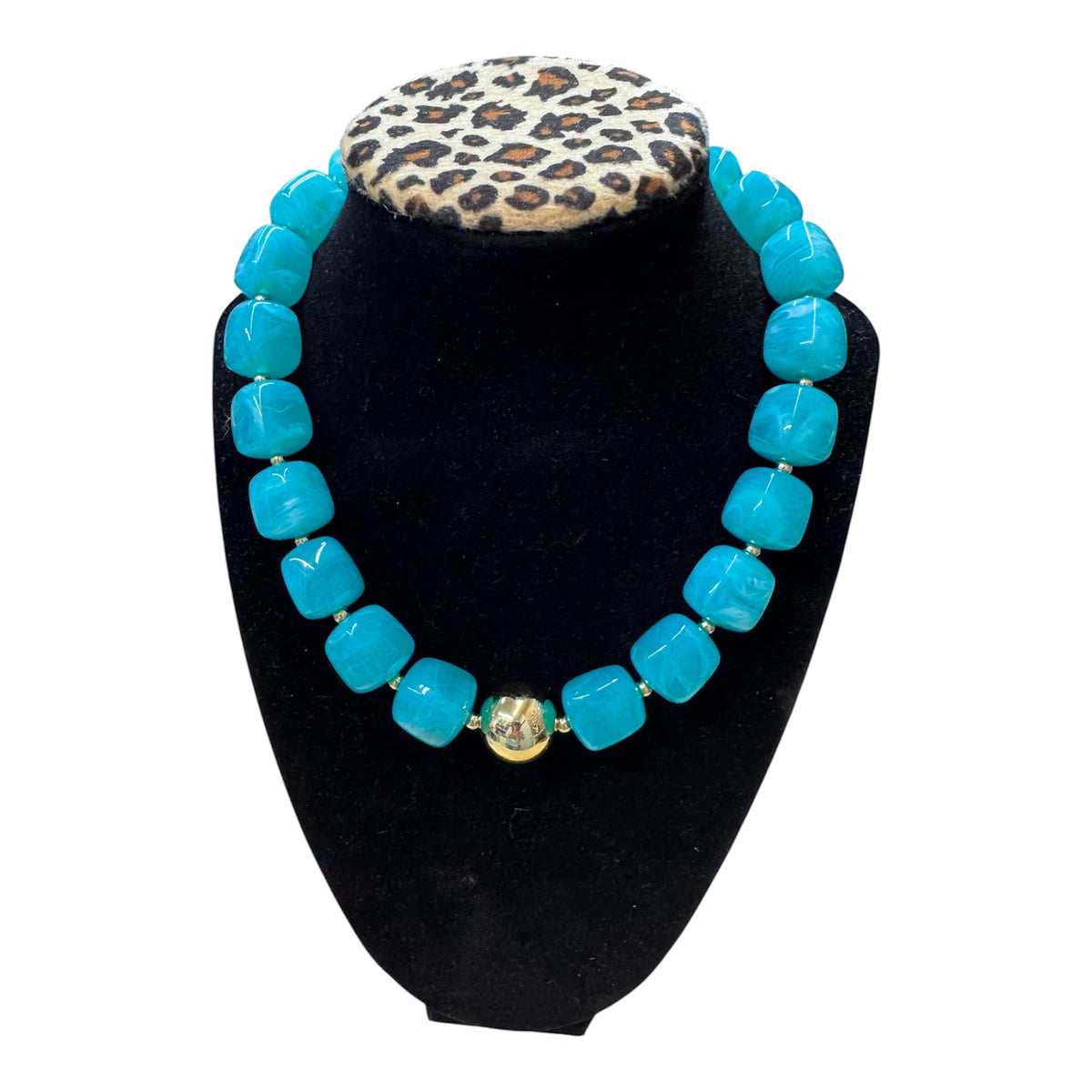 Aqua Square Beaded Necklace