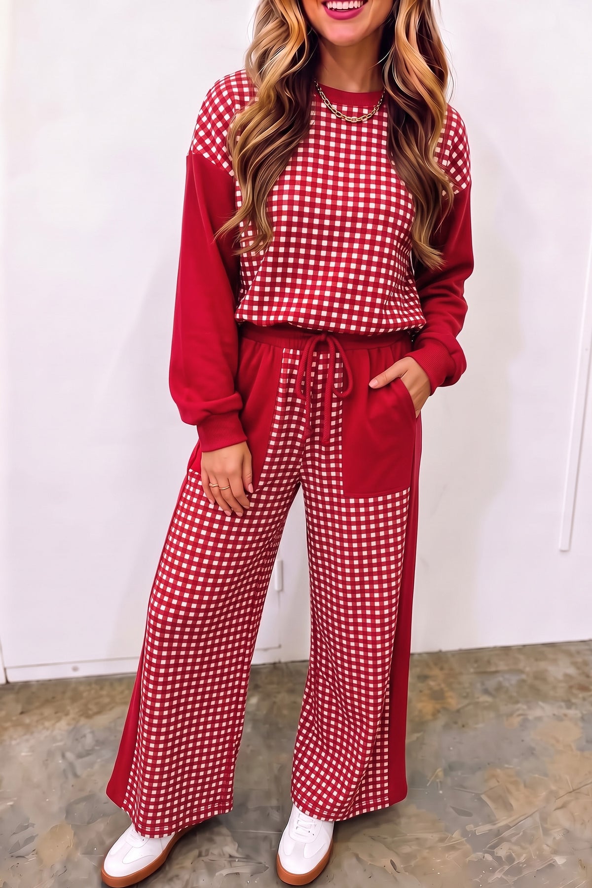 Red Colorblock Pant Set