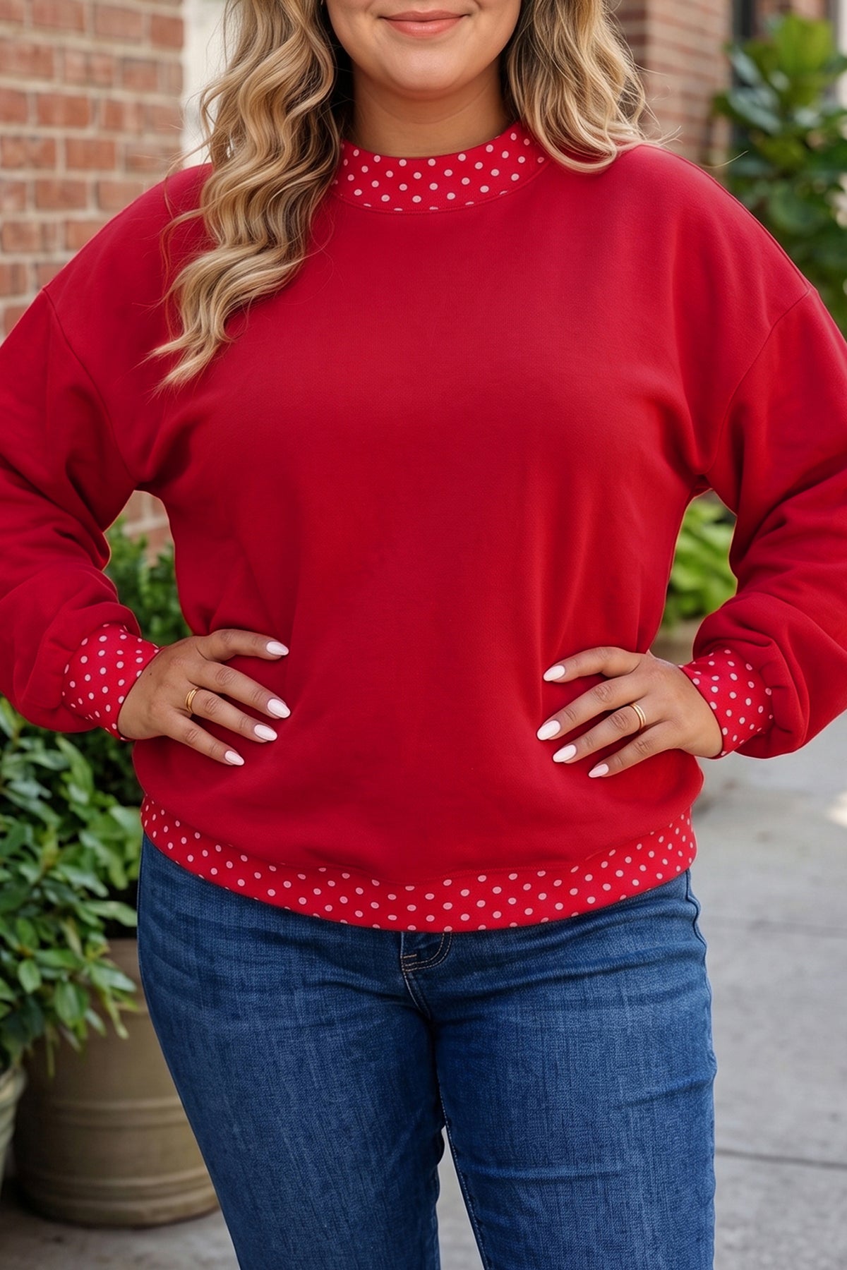 Red Polka Dot Plus Size Sweatshirt