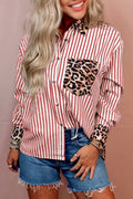 Red Stripe Top with Leopard Trim