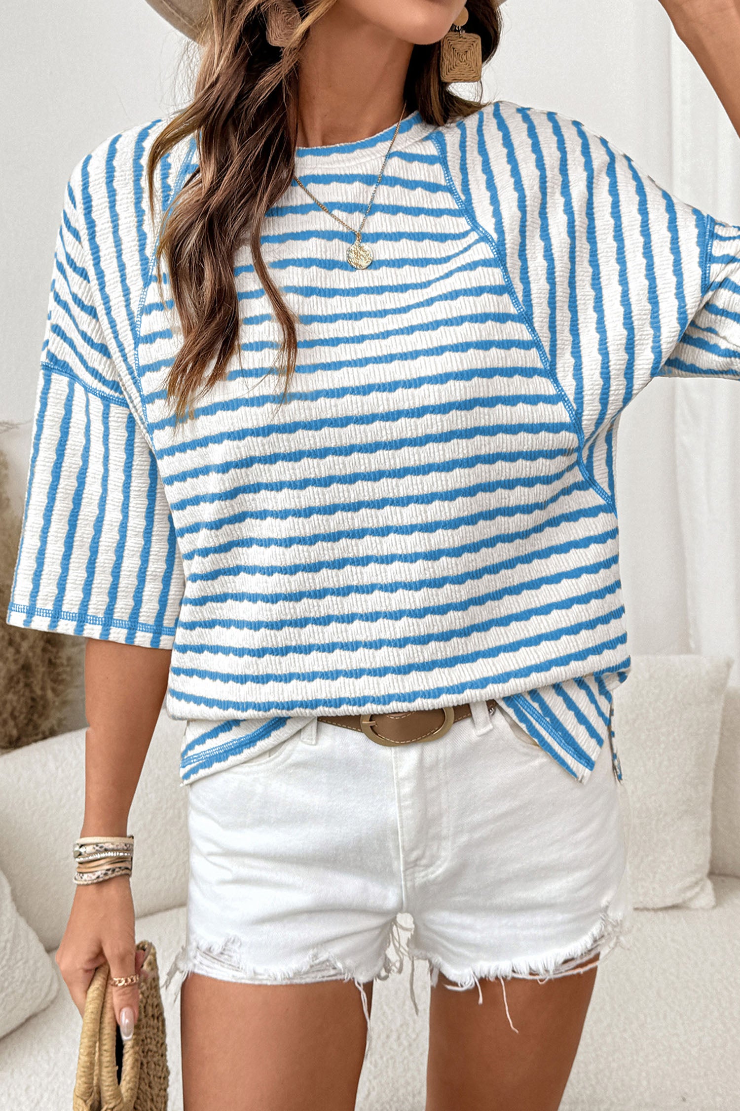Sky Blue Stripe Knit Top
