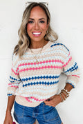 Stripe Eyelet Pattern Sweater