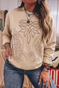Beige Western Embroidery Sweatshirt