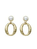 Pearl Stud with Hammered Gold 2" Oval Earring