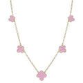 Pink Enamel Clover on Gold Chain 16"-18" Necklace
