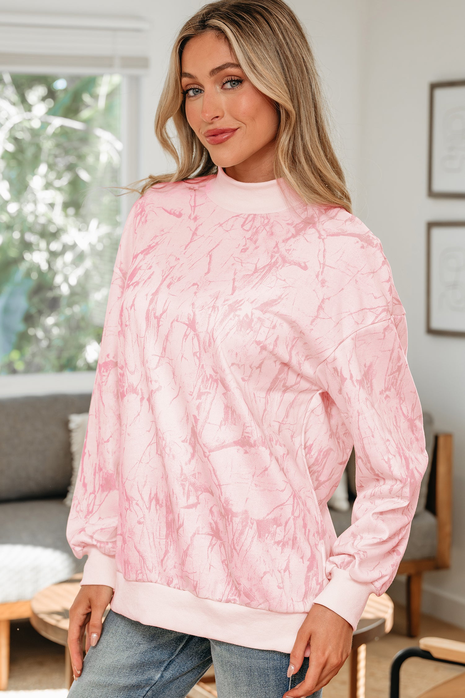 Pink Camo Mock Neck Top